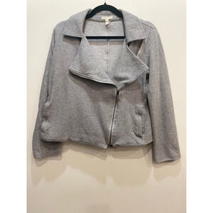 Eileen Fisher Herringbone Moto Sweater Jacket Small Organic Cotton Asymmetrical